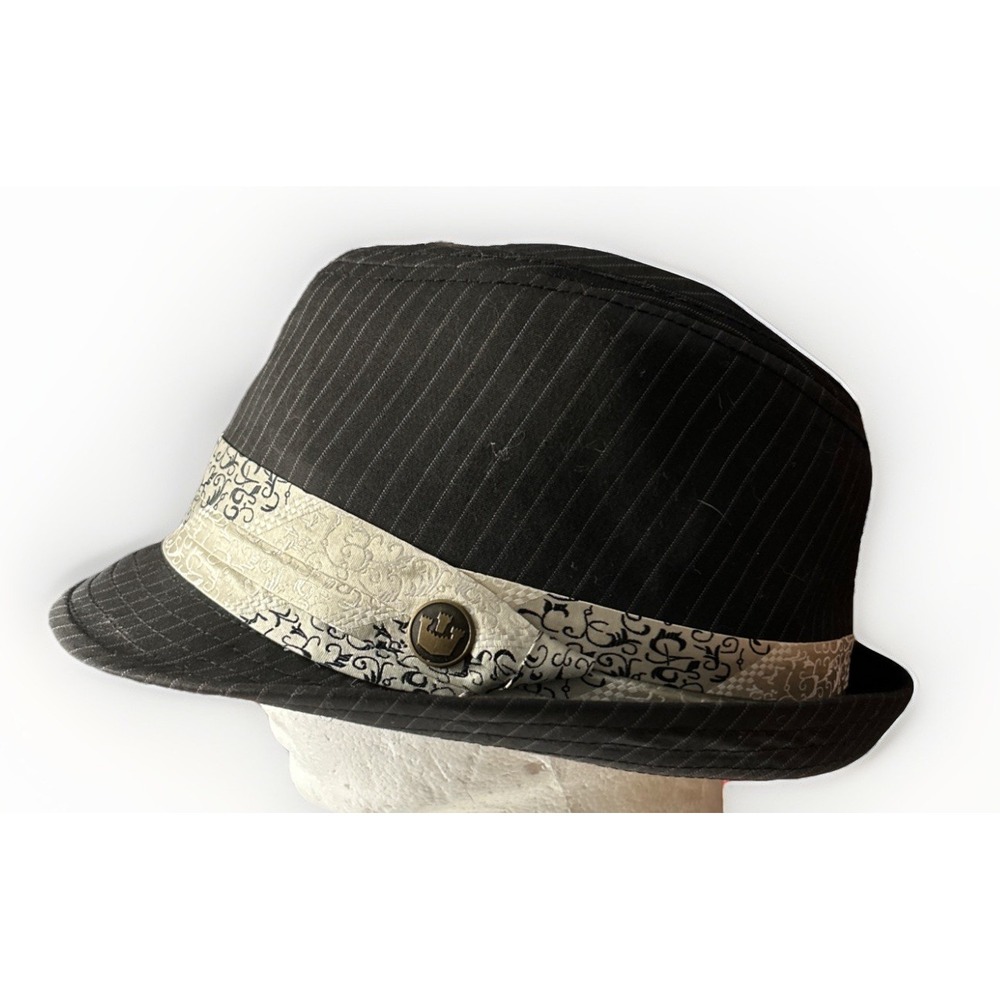 Goorin Bros Gray Pinstripe Fedora Hat Wool Blend Black White Small 100-0055